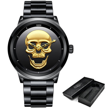 Relogio Masculino LIGE Skull Mens Watches Simple Stainless Steel Sports Watch Men's Openwork Quartz Wristwatch Waterproof Watc