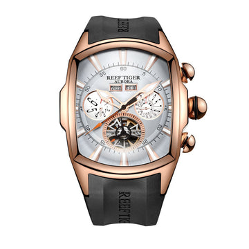 Reef Tiger/RT Top Brand Luxury Big Watch White Dial Mechanical Tourbillon Sport Watches Relogio Masculino RGA3069