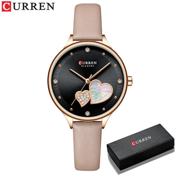 CURREN Watches Women Fashion Leather Quartz Wristwatch Charming Rhinestone Female Clock Zegarki Damskie