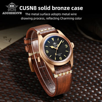 ADDIESDIVE Cusn8 Bronze Watch PT5000 Men Atomatic Watch 100m Waterproof  Classic Luxury Sapphire Mechanical Pilot Wristwatch