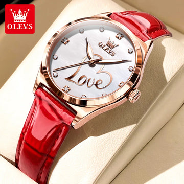 OLEVS 5580 Quartz Watch Women Top Brand Luxury Elegant Diamond Love  Design Leather Luminous Hands Waterproof Wristwatch Gifts