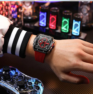 CURREN Fashion Sports Watches with Large Dial Unique RectangularHollow Design Quartz Wristwatches with Chrongraph Auto Date 8442