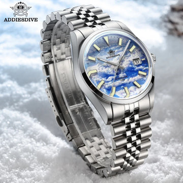 ADDIESDIVE New Automatic Watch for Men 3D Cloud Sea Dial NH35 Mechanical 100m Diving Business Watch Blue Luminous WristWatch Man