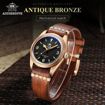 ADDIESDIVE Cusn8 Bronze Watch PT5000 Men Atomatic Watch 100m Waterproof  Classic Luxury Sapphire Mechanical Pilot Wristwatch