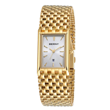 BERNY Men Quartz Watch Japan MIYOTA Stainless Steel Golden Luxury Men's Wristwatch Waterproof 3ATM Gold Chain Watch For Men