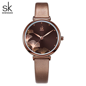 Shengke Watch For Women Creative Brown Mesh Band Women Watch Japanese Quartz Reloj Mujer Fashion Designer Serise Montre Femme