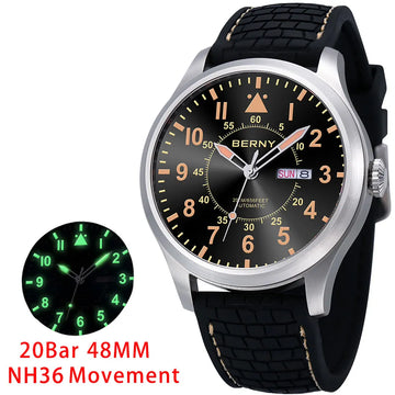 Berny Diver Screw-in Crown Automatic Watch for Men Sapphire BERNY NH36 Man Watch Luminous 20ATM Luxury Mechanical Wristwatch