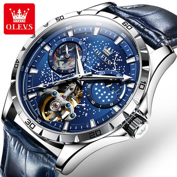 OLEVS Original Brand Men's Watches Full Automatic Watch Waterproof Luminous Fashion Luxury Multi-Function Hollow Out Wristwatch