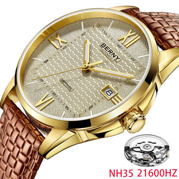 BERNY Men Automatic Mechanical Watch Sapphire Luxury Luminous Hands NH35 21600HZ Dress Great Wall of China Design Men Wristwatch