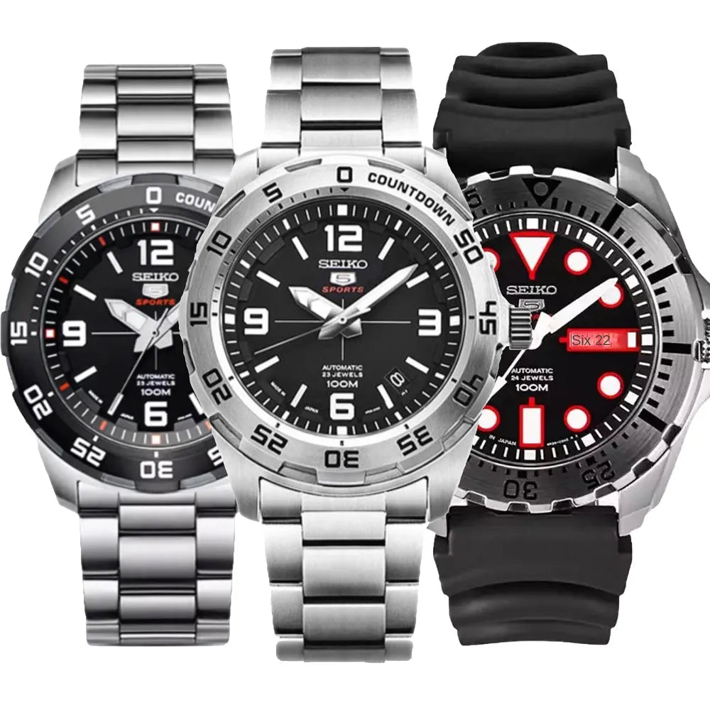 SEIKO Watch Men's No.5 Red Teeth Water Ghost Fully Automatic Mechanical Watch Men's Sports Waterproof Watch  Luxury Watches