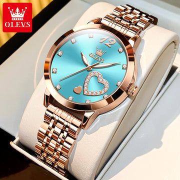 OLEVS 5189 Quartz Watch Women Top Brand Luxury Elegant Rose Gold Loving Heart Design Stainless Steel Waterproof Wristwatch Gifts