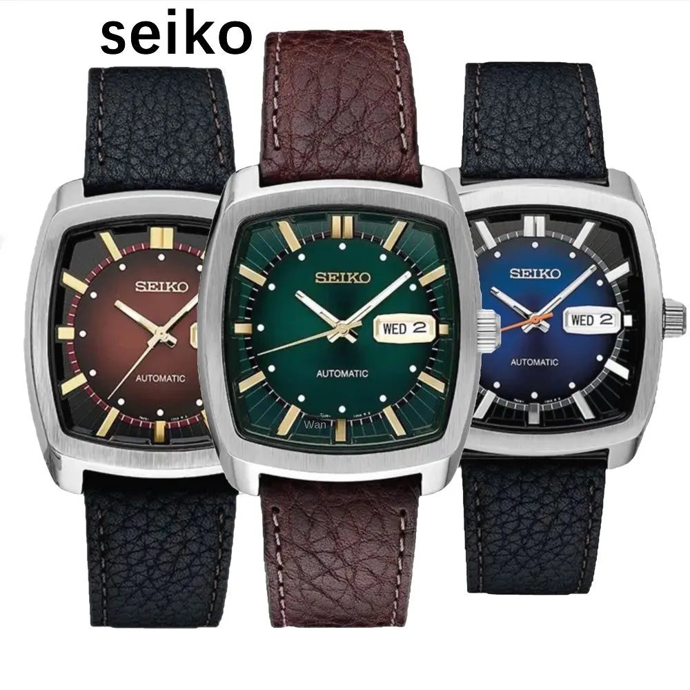 Seiko Watch Men's Wine Bucket Watch Belt Vintage Green Plate Back Transparent Automatic Mechanical Men's Watch Snkp27 in Stock