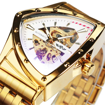 Winner 395S Stainless Steel Brand Waterproof Mens Triangle Skeleton Watches Transparent Mechanical Sport Male Wrist Watches