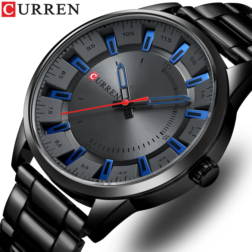 CURREN New Fashion Simple Style Men Watches Quartz Wristwatches Stainless Steel Band Clock Male