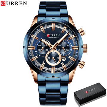 Curren Men's Watch Blue Dial Stainless Steel Band Date Mens Business Male Watches Waterproof Luxuries Men Wrist Watches for Men