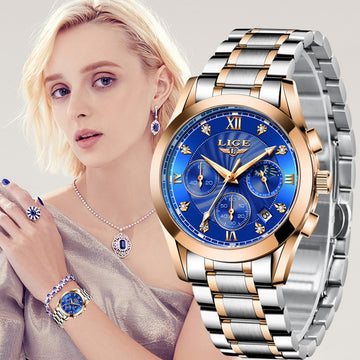 LIGE 2022 New Gold Watch Women Watches Ladies Creative Steel Women&#39;s Bracelet Watches Female Waterproof Clock Relogio Feminino