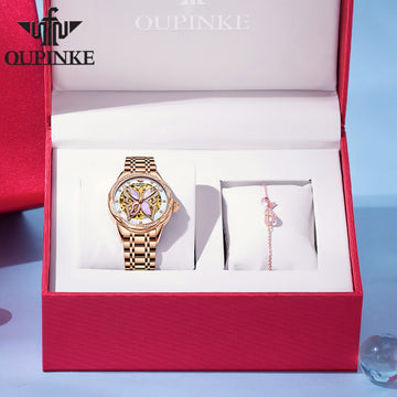 OUPINKE Automatic Mechanical Watches for Women Luxury Sapphire Crystal Mirror Elegant Ceramics Watchband Ladies Wristwatch 3239