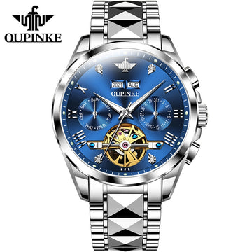 OUPINKE Luxury Men Automatic Mechanical Watch Three eyes Flywheel Design Sapphire Glass Original Wristwatch 3186 reloj hombre