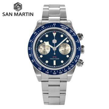 San Martin New 40mm Panda BB Chronograph Mens Watch Sports Fashion Style ST1901 Manual Mechanical Sapphire Waterproof 100M BGW-9