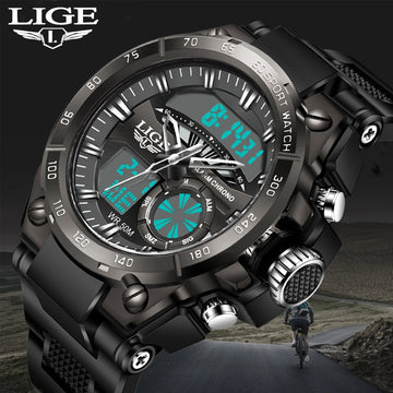 LIGE Digital Men Watch 50m Waterproof Wristwatch LED Quartz Clock Sports Watch for Men Military Watches Mens Relogios Masculino