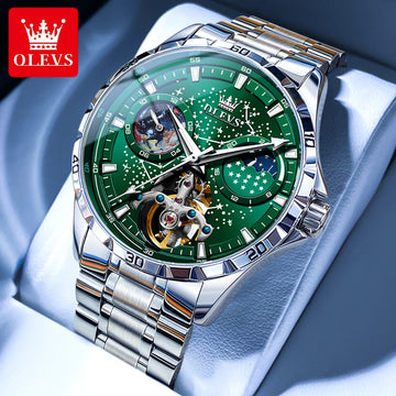 OLEVS Original Brand Men's Watches Full Automatic Watch Waterproof Luminous Fashion Luxury Multi-Function Hollow Out Wristwatch