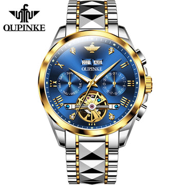 OUPINKE Luxury Men Automatic Mechanical Watch Three eyes Flywheel Design Sapphire Glass Original Wristwatch 3186 reloj hombre