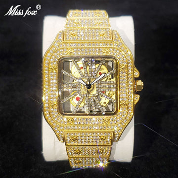 New Fashion Square Watch For Men Luxury Shiny Diamond Hollow Quartz Wristwatch Classic Design Hip Hop Ice Out Clock Best Selling